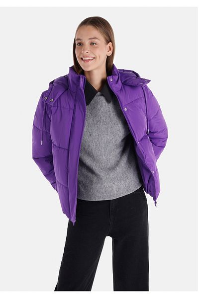 Colin's Purple Inflatable Hooded Regular Fit Women's Coat