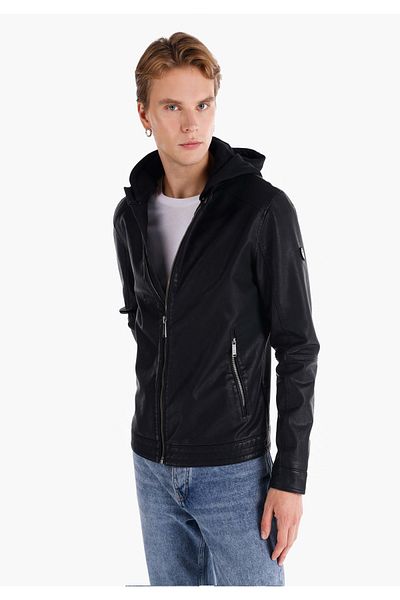 Colin's Black Pu Slim Cut Men's Coat