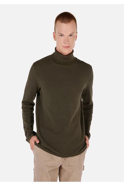 Colin's Regular Fit Turtle Neck Jacquard Men's Green Sweater