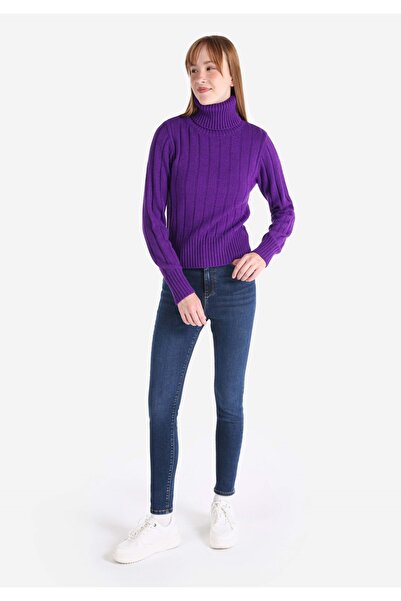 Colin's Slim Fit Turtle Neck Düz Kadın Mor Kazak