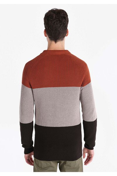 Colin's Regular Fit Round Neck Jacquard Men's Brown Sweater