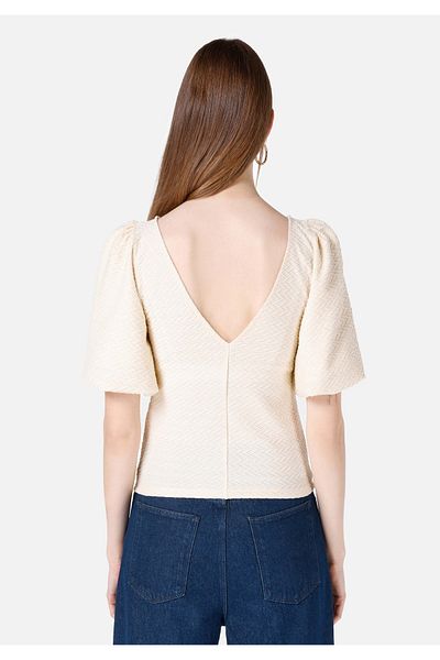 Colin's Slim Fit V-Neck Plain Women's Ecru Short Sleeve T-Shirt