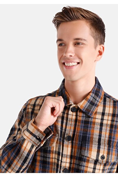 Colin's Ανδρικό μακρυμάνικο πουκάμισο Comfort Fit με καρό καφέ