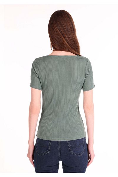 Colin's Slim Fit V-Neck Women's Green Short Sleeve T-Shirt