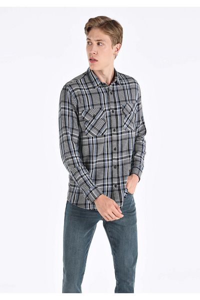 Colin's Regular Fit Shirt Neck Plaid Men's Blue Long Sleeve Shirt