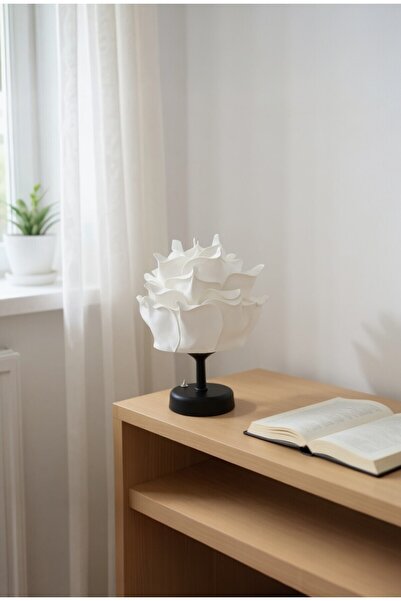 PearlHome White Eva Rose Design Wireless Table Lamp – Black, Decorative Led Lampshade