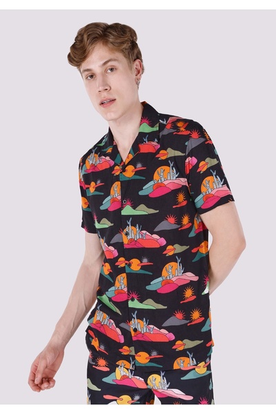 Colin's Regular Fit Shirt Neck Baskılı Erkek Çok Renkli Viskon Kısa Kol Gömlek