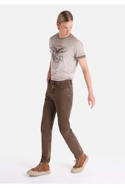 Colin's Ανδρικό καφέ παντελόνι Straight Fit Mid Waist Elastic