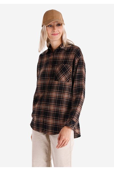 Colin's Regular Fit Shirt Neck Plaid Women's Brown Long Sleeve Shirt