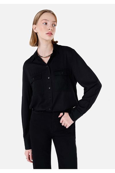 Colin's Regular Fit Shirt Neck Women's Black Long Sleeve Shirt