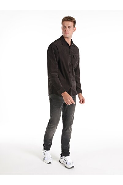 Colin's Comfort Fit Shirt Neck Plain Men's Anthracite Long Sleeve Shirt