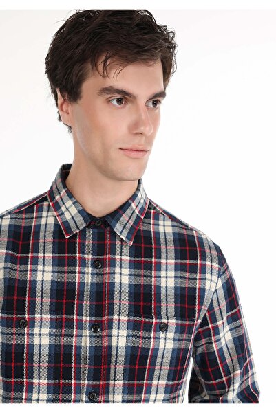 Colin's Regular Fit Kareli Mavi Erkek Uzun Kol Gömlek