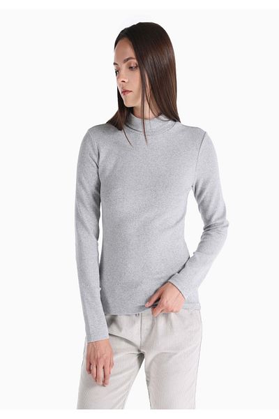 Colin's Slim Fit Turtleneck Plain Women's Gray Long Sleeve T-Shirt