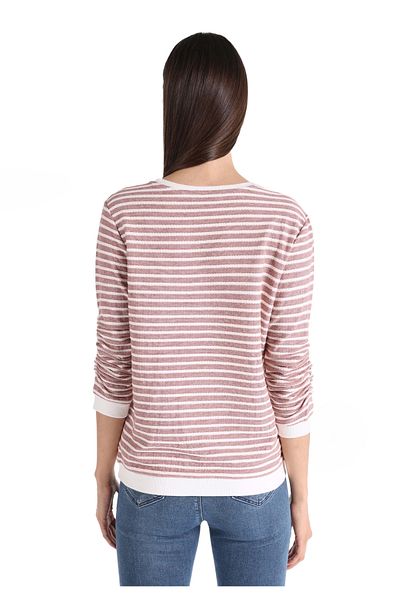 Colin's Pink Striped Regular Fit Women's Long Sleeve T-Shirt - Crew Neck