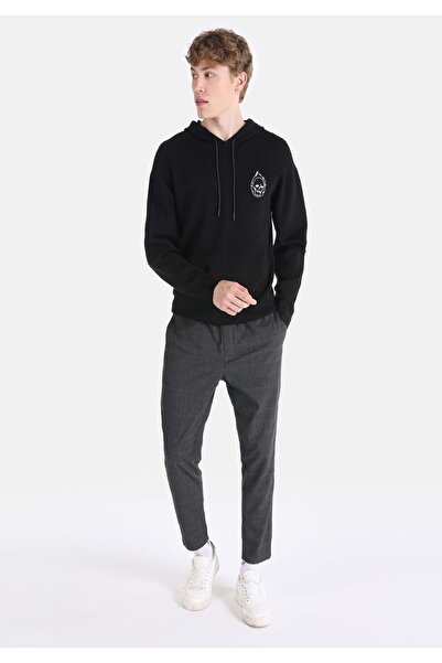 Colin's Hanorac negru cu glugă cu imprimeu Regular Fit pentru bărbați