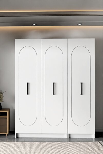 wode studio Durunday Beyaz 3 Kapaklı Gardırop 180-135-45 Cm