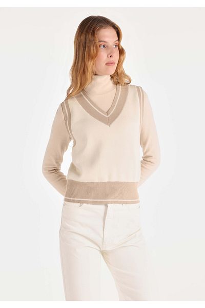 Colin's Beige Colored Regular Cut Women's Knitwear Sweater