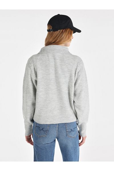 Colin's Regular Fit Zippered Plain Women's Gray Sweater
