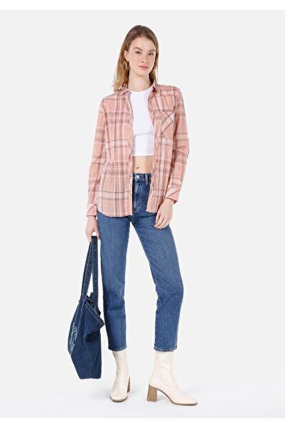 Colin's Regular Fit Shirt Neck Ekoseli Kadın Pembe Uzun Kol Gömlek