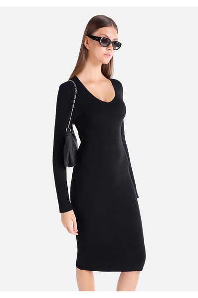 Colin's V-Neck Slim Fit Midi Black Women's Dress