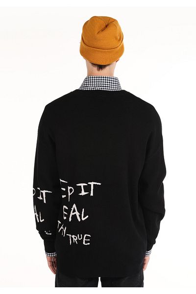 Colin's Regular Fit Crew Neck Text Printed Black Men's Sweater