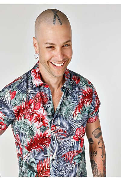 Colin's Regular Fit Shirt Neck Baskılı Erkek Çok Renkli Cepsiz Kısa Kol Gömlek