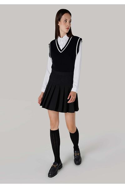 Colin's Black Mini Pleated Regular Fit Women's Skirt
