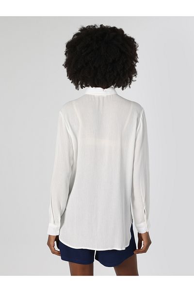 Colin's Regular Fit Shirt Neck Plain Women's White Long Sleeve Shirt