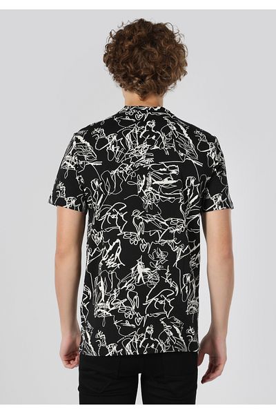 Colin's Regular Fit Crew Neck Printed Black Men's Short Sleeve T-Shirt