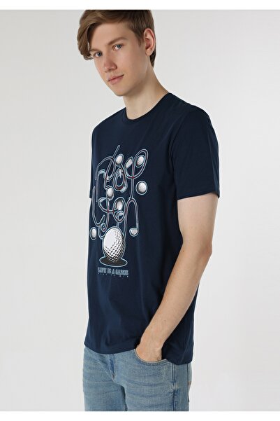 Colin's Regular Fit Yuvarlak Yaka Baskılı Erkek Lacivert Kısa Kol Tişört