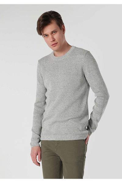 Colin's Slim Fit Round Neck Jacquard Men's Green Sweater