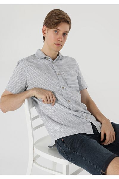 Colin's Blue Striped Regular Fit Men's Short Sleeve Shirt - Cl 1061796