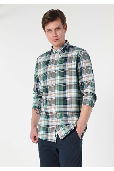 Colin's Regular Fit Shirt Neck Ekoseli Erkek Yeşil Uzun Kol Gömlek