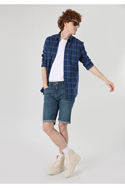 Colin's Slim Fit Çizgili Mavi Erkek Uzun Kol Gömlek Cl1059754