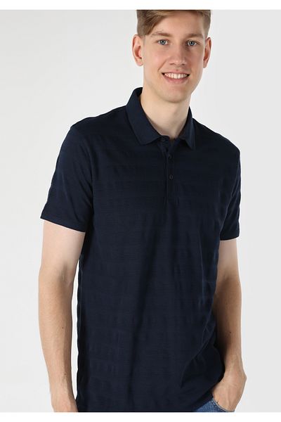 Colin's Regular Fit Polo Neck Jacquard Men's Navy Blue Short Sleeve T-Shirt