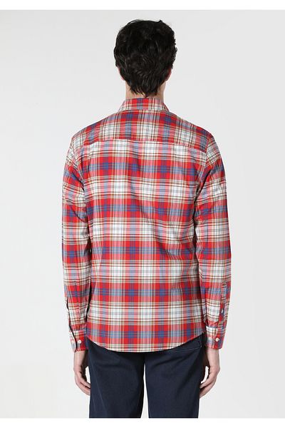 Colin's Slim Fit Shirt Neck Plaid Men's Multicolor Long Sleeve Shirt