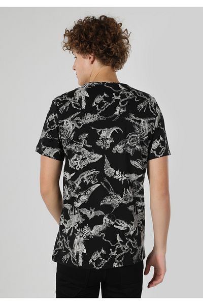 Colin's Regular Fit Round Neck Printed Men's Black Short Sleeve T-Shirt