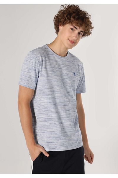 Colin's Regular Fit Round Neck Knitted Jacquard Men's Blue Short Sleeve T-Shirt
