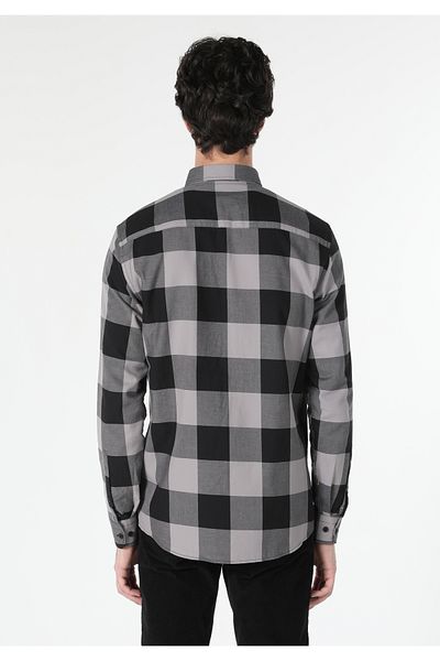 Colin's Regular Fit Shirt Neck Checkered Men's Gray Long Sleeve Shirt