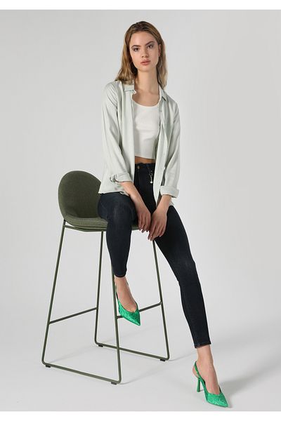 Colin's Regular Fit Shirt Neck Plain Women's Green Long Sleeve Shirt