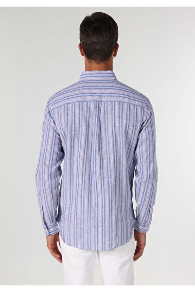 Colin's Regular Fit Shirt Neck Çizgili Erkek Mavi Uzun Kol Gömlek