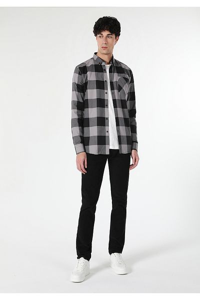 Colin's Regular Fit Shirt Neck Checkered Men's Gray Long Sleeve Shirt