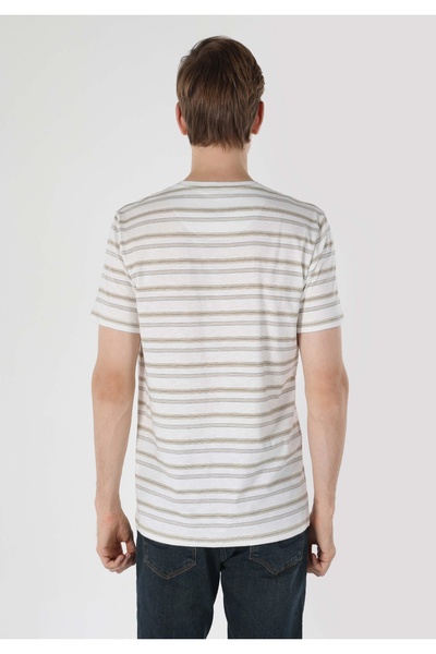 Colin's Regular Fit Round Neck Striped Men's White Short Sleeve T-Shirt