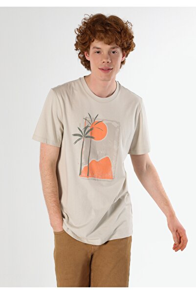 Colin's Regular Fit Yuvarlak Yaka Düz Erkek Bej Kısa Kol Tişört