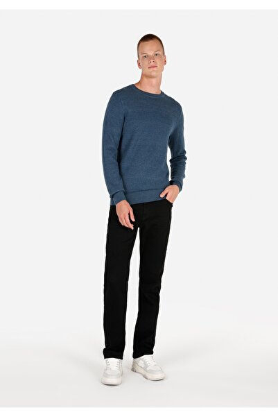 Colin's Regular Fit Yuvarlak Yaka Jakarlı Erkek Mavi Kazak
