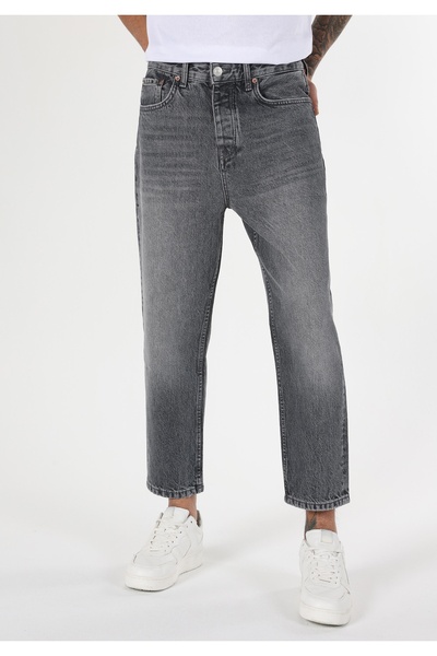 Colin's Loose Relaxed Fit Drop Crotch Kısa Paça Erkek Gri Jean Pantolon