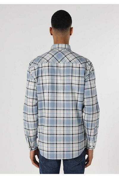 Colin's Blue Men's Long Sleeve Shirt - Regular Fit, Checkered Pocket Detail Cl 1061798