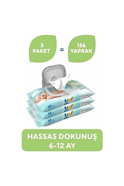 Uni Baby Hassas Dokunuş 6-12 Ay Islak Mendil 52 Yaprak - 3 Adet
