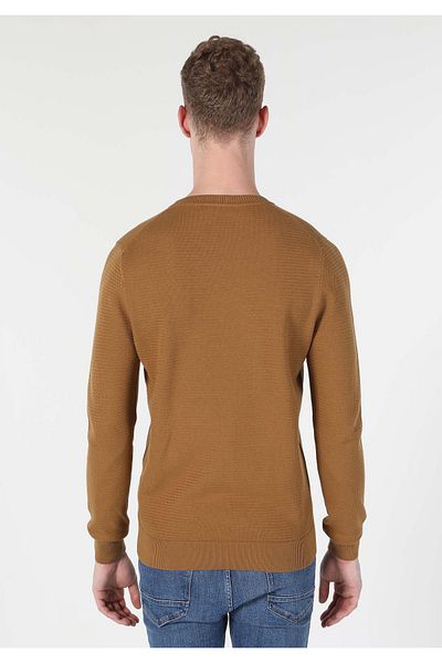 Colin's Regular Fit Round Neck Jacquard Men's Brown Sweater