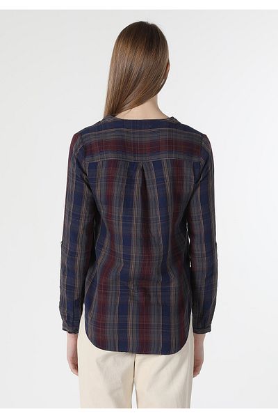 Colin's Regular Fit Judge Collar Plaid Women's Navy Blue Roll-Up Shirt